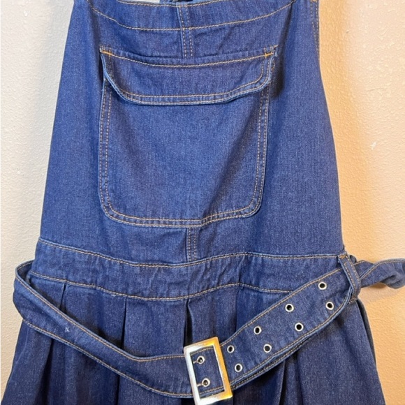 SHEIN Dark Blue Denim Pinafore Mini Dress with Belt. Size 4X - Picture 3 of 4